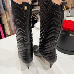 Gucci Black Quilted Heeled Boots kitten heel